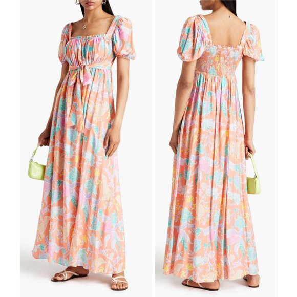 Diane Von Furstenberg Dresses & Skirts - DIANE VON FURSTENBERG Dhallia Maxi Dress Puff Sleeves Printed Woven Size 4